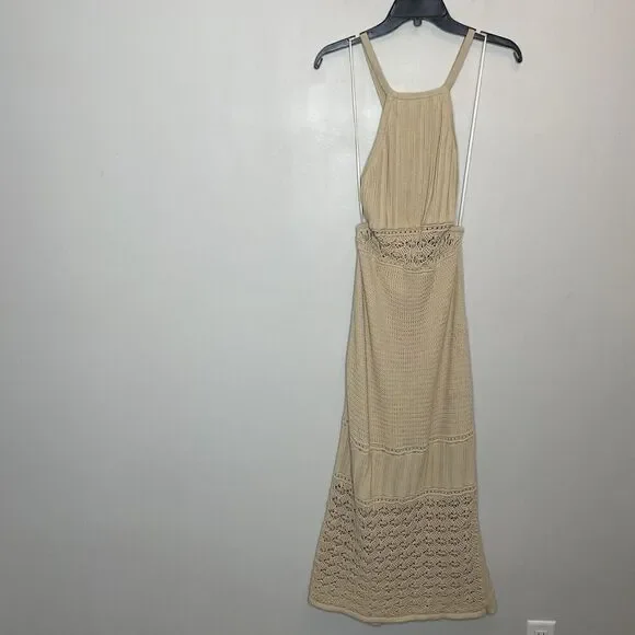 SIGNIFICANT OTHER Abby Dress Women 10 Crochet Maxi Cross Open Back Tan - Picture 2 of 16